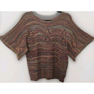 Oversized Boxy Knit Rainbow Cropped Sweater Size Small